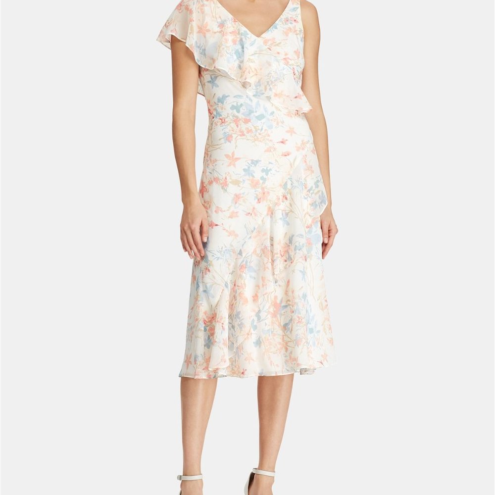 NWT Ralph Lauren Petite Floral-Print Ruffle Dress